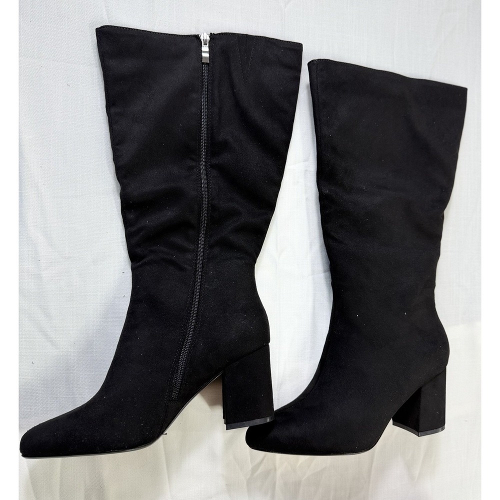 Journee Ameylia Black Mid Calf Boots Womens 9 Wide Calf Wide Block Heel